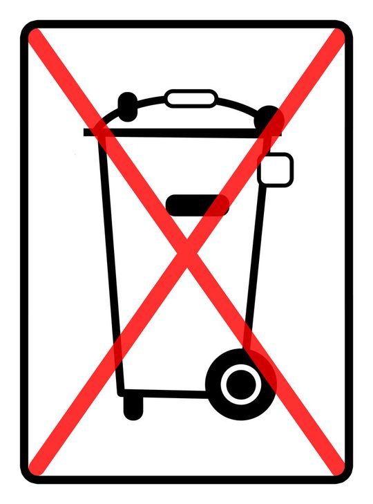 Die durchgestrichene Tonne zeigt Verbrauchern, dass das Gerät, wenn es weggeworfen werden soll, nicht in den Hausmüll gehört. Die durchgestrichene Tonne zeigt Verbrauchern, dass das Gerät, wenn es weggeworfen werden soll, nicht in den Hausmüll gehört.