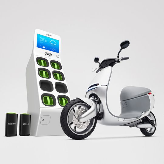 Fahrzeug, Batterien und Ladeinfrastruktur aus einem Guss: das Gogoro-„Ökosystem“. Fahrzeug, Batterien und Ladeinfrastruktur aus einem Guss: das Gogoro-„Ökosystem“.