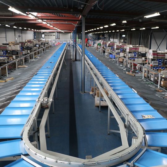 Die Anlage von Optimus Sorters wird sowohl für Inbound als auch Outbound verwendet. Die Anlage von Optimus Sorters wird sowohl für Inbound als auch Outbound verwendet.