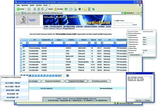 Zu den im Prüfbericht dokumentierten technischen Objekten zählen Anlagen und Anlagenteile sowie Arbeitsmittel aller Art wie Druckbehälter, Sicherheitseinrichtungen, Tankanlagen, Hebezeuge, Kräne, Rohr- und Schlauchleitungen. Die Abbildung zeigt einen Screenshot des virtuellen Prüfbuchs. Zu den im Prüfbericht dokumentierten technischen Objekten zählen Anlagen und Anlagenteile sowie Arbeitsmittel aller Art wie Druckbehälter, Sicherheitseinrichtungen, Tankanlagen, Hebezeuge, Kräne, Rohr- und Schlauchleitungen. Die Abbildung zeigt einen Screenshot des virtuellen Prüfbuchs.