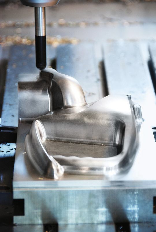 Using simultaneous 5-axis machining instead of 3-axis machining supports increased feed rates due to the use of shorter, stouter tools. Additionally, you can achieve heavier cuts, and Z-depths are not a challenge. Using simultaneous 5-axis machining instead of 3-axis machining supports increased feed rates due to the use of shorter, stouter tools. Additionally, you can achieve heavier cuts, and Z-depths are not a challenge.