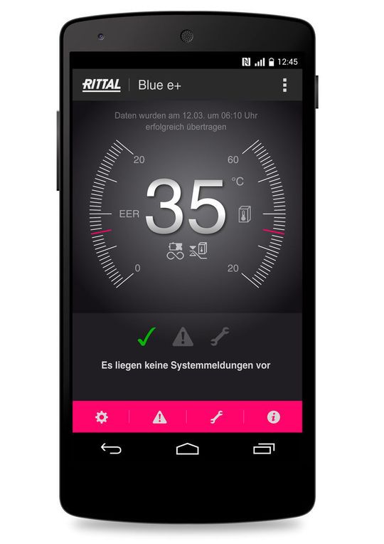 Mit der Rittal Blue e+ App lassen sich Kühlgeräte der Reihe Blue e+ mobil parametrieren und analysieren. Mit der Rittal Blue e+ App lassen sich Kühlgeräte der Reihe Blue e+ mobil parametrieren und analysieren.