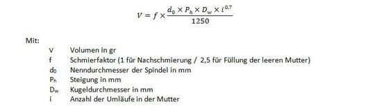 Berechnung des notwendigen Volumens für die Fettschmierung.