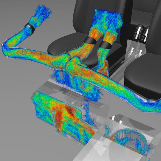 Mit der Exa-Simulationssoftware lassen sich Geräusche im Innenraum orten, die durch Luftströmungen entstehen. Mit der Exa-Simulationssoftware lassen sich Geräusche im Innenraum orten, die durch Luftströmungen entstehen.