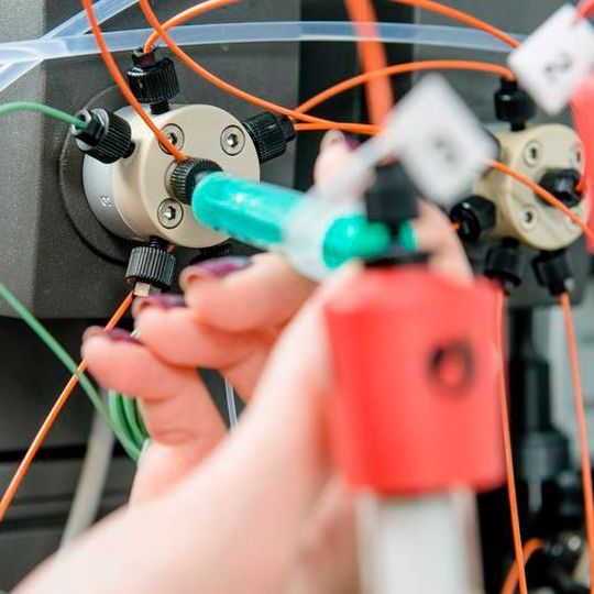 Um neue Erkenntnisse über die Transportwege in die Peroxisomen zu erlangen, analysiert das RUB-Team Proteine unter anderem mittels Chromatografie. Um neue Erkenntnisse über die Transportwege in die Peroxisomen zu erlangen, analysiert das RUB-Team Proteine unter anderem mittels Chromatografie.