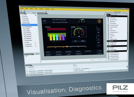 Die neue webbasierte Visualisierungssoftware von Pilz beruht auf aktuellsten Webtechnologien und stellt eine leistungsstarke, einfach handhabbare Lösung für den Bereich Bedienen und Beobachten dar. Die neue webbasierte Visualisierungssoftware von Pilz beruht auf aktuellsten Webtechnologien und stellt eine leistungsstarke, einfach handhabbare Lösung für den Bereich Bedienen und Beobachten dar.