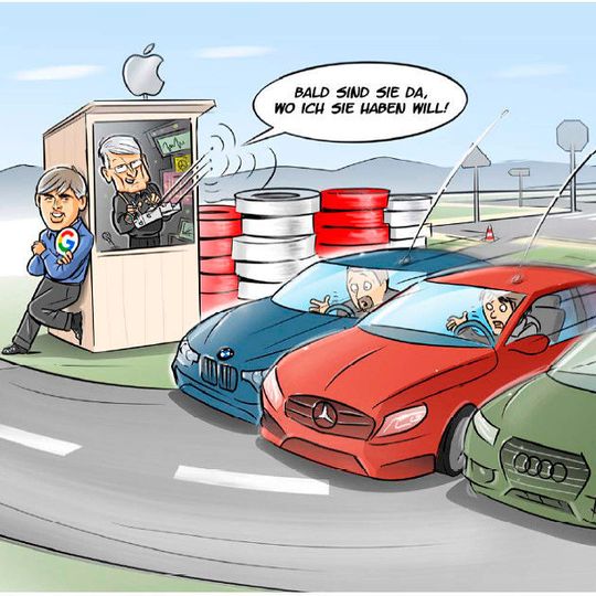 Die IT-Giganten Google und Apple scheinen die Automobilbranche vor sich herzutreiben Die IT-Giganten Google und Apple scheinen die Automobilbranche vor sich herzutreiben