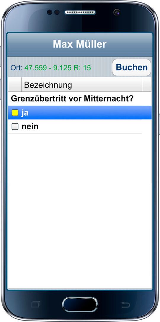 Das Unternehmen betreibt größere Baustellen, sodass die Mitarbeiter für längere Zeiträume dort tätig sind. Für die entsprechenden Auswertungen genügt das Datum des Grenzübertritts. Deshalb werden die Mitarbeiter am ersten Arbeitsbeginn auf einer Auslandsbaustelle nur gefragt, ob der letzte Grenzübertritt am gleichen oder am Vortag stattgefunden hat.