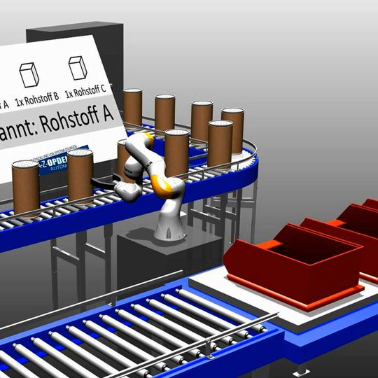 Der Roboterarm hilft beim Dosieren von Rohstoffen. Der Roboterarm hilft beim Dosieren von Rohstoffen.
