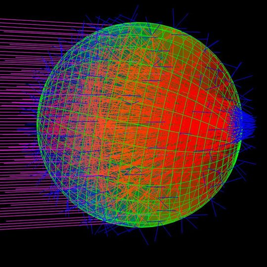 Augapfel im Mini-Format: Das Modell eines Cyanobakteriums zeigt, wie das Licht auf dem Weg durch die Zelle in einem Punkt gebündelt wird. Augapfel im Mini-Format: Das Modell eines Cyanobakteriums zeigt, wie das Licht auf dem Weg durch die Zelle in einem Punkt gebündelt wird.