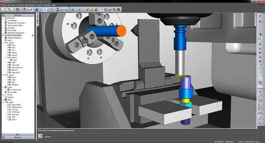 Erweiterte Komplettbearbeitung auf der Drehfräsmaschine: Nach dem Abstechen mit dem Fräser und anschließendem Schwenken des Teilegreifers kann ohne Gegenspindel die Werkstückrückseite bearbeitet werden. Erweiterte Komplettbearbeitung auf der Drehfräsmaschine: Nach dem Abstechen mit dem Fräser und anschließendem Schwenken des Teilegreifers kann ohne Gegenspindel die Werkstückrückseite bearbeitet werden.