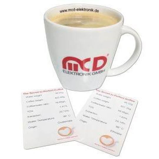 Die Qualität von Kaffee: MCD Elektronik druckte jedem Messebesucher ein individuelles Kärtchen mit den Angaben des jeweiligen Kaffees, der gerade verkostet wurde. Die Qualität von Kaffee: MCD Elektronik druckte jedem Messebesucher ein individuelles Kärtchen mit den Angaben des jeweiligen Kaffees, der gerade verkostet wurde.