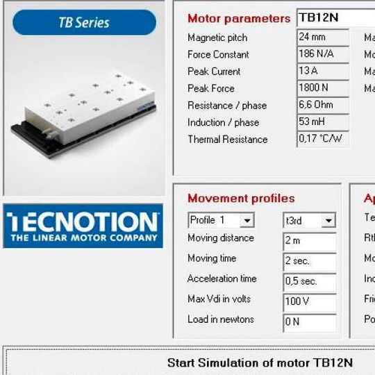 Parametereingabe im Auslegungstool für Linearmotoren. Parametereingabe im Auslegungstool für Linearmotoren.