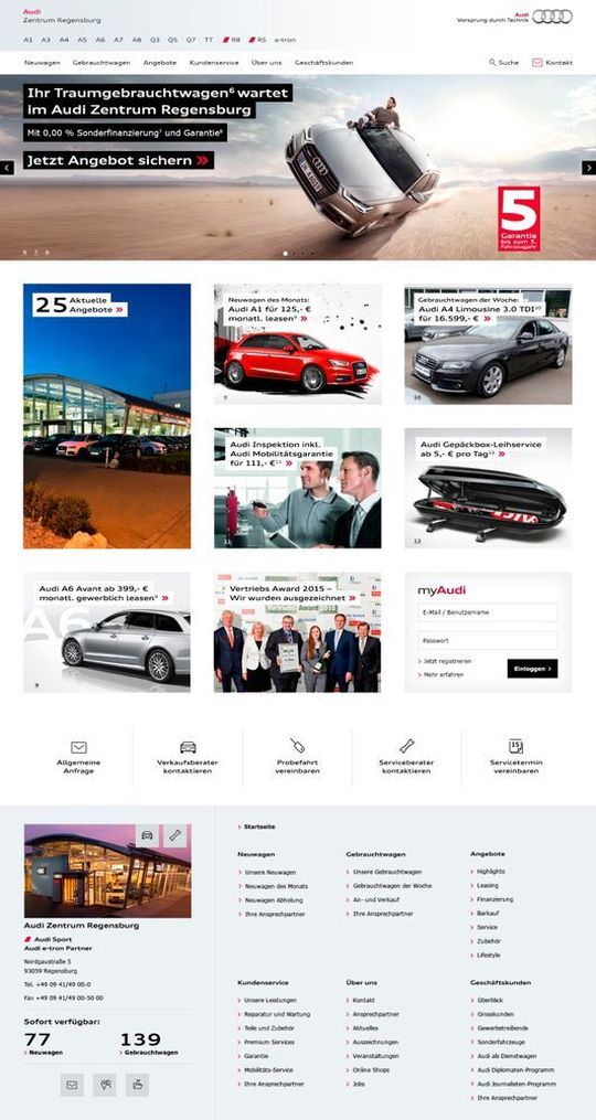 Die neuen Händlerwebseiten von Audi passen sich inhaltlich und optisch an das Internetnutzungsverhalten der Besucher an (Zum Vergrößern bitte klicken). Die neuen Händlerwebseiten von Audi passen sich inhaltlich und optisch an das Internetnutzungsverhalten der Besucher an (Zum Vergrößern bitte klicken).