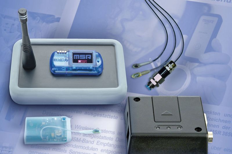 Funk-Datenlogger MSR385WD mit GSM-Terminal. Die Sendemodule sind im ABS-Gehäuse oder in temperaturfestem Silikonschlauch erhältlich.