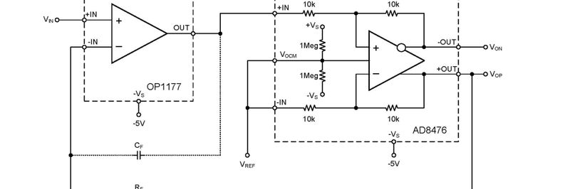 Bild 1: Hochgenauer Single-Ended/Differenz-Wandler mit widerstandsprogrammierbarer Verstärkung