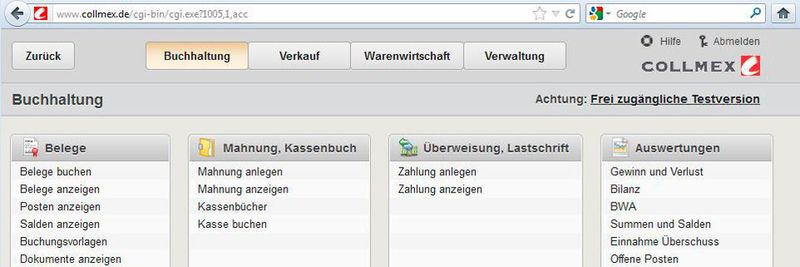 Endanwender greifen per Browser auf die ERP-Software von Collmex zu.
