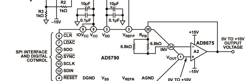 Bild 1: Gleichspannungsquelle von 0 bis +10 V mit einer Genauigkeit von 20 Bit (vereinfachte Darstellung)