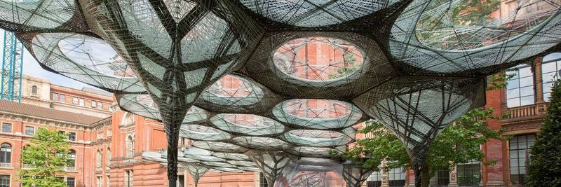 Das Pavillon im Londoner V&A wird mithilfe von Robotern ständig erweitert.