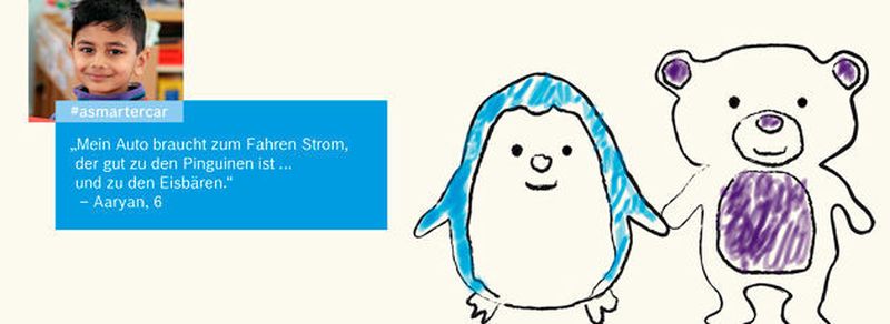 „Mein Auto braucht zum Fahren Strom, damit es gut zu den Pinguinen ist ... und zu den Eisbären“, sagt Aaryan.
