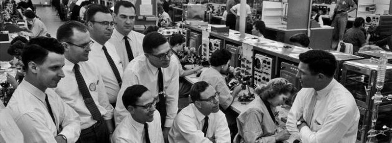 Die "verräterischen Acht", 1957: Die Fairchild-Gründer Julius Blank, Victor Grinich, Eugene Kleiner, Jean Hoerni, Jay Last, Gordon Moore, Robert Noyce und Sheldon Roberts.