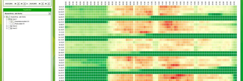 Mit der "Spektralanalyse" (auch Heatmap oder Carpet Plot genannt) lassen sich Leistungsspitzen und wiederkehrende Ereignisse schnell identifizieren.