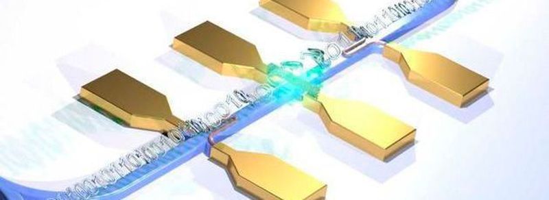Kohlenstoff-Röhrchen (Mitte) als Photonen-Quelle und supraleitende Nanodrähte als Empfänger bilden einen Teil des optischen Chips.