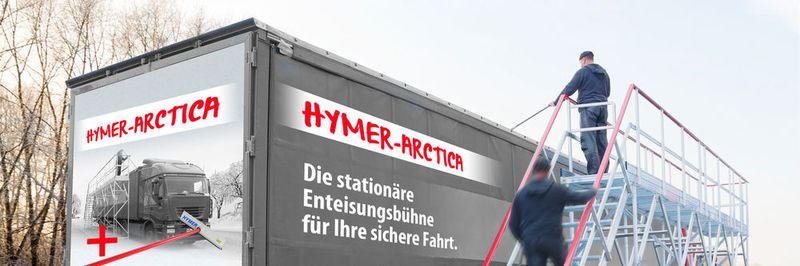 Die Enteisungsbühne Hymer-ARCTICA im Wintereinsatz.