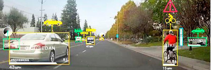 Ein Beispiel von Deep Learning: Selbstfahrende Autos nutzen Systeme, die Objekte erkennen können. Das Erkennen von Objekten wird durch Deep-Learning-Algorithmen erreicht.
