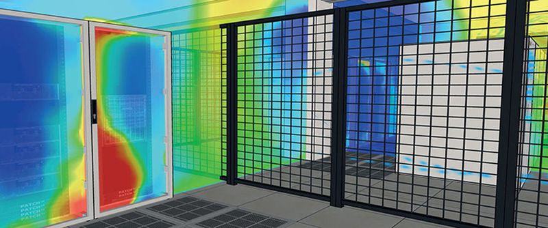 Das Bild zeigt die Modellierung eines Co-Location-Datacenter mit „6SigmaDCX Suite“ von Future Facilities.