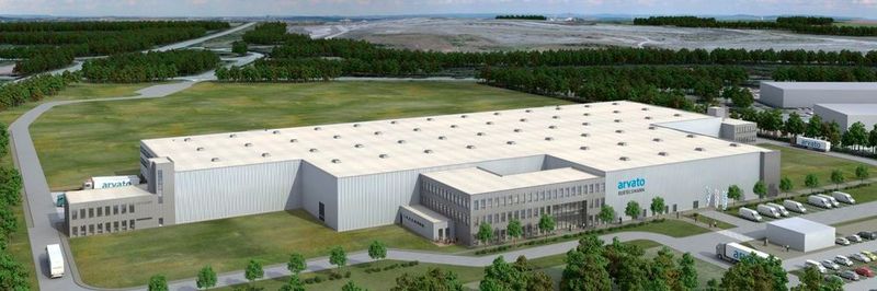 Computersimulation des ersten Bauabschnitts des neuen Arvato-Logistikzentrums im interkommunalen Industriepark Dorsten/Marl.