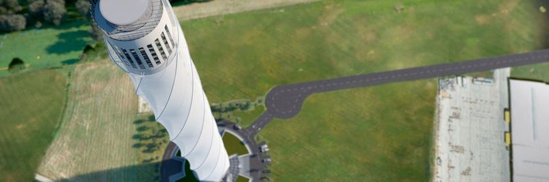 So soll der Turm in Rottweil aussehen, wenn er fertig ist. Derzeit ist die Konstruktion der Fassade aus Polytetrafluorethylen (PTFE)-Glasgewebefaser aufgrund ausgedehnter Tests des Materials verzögert.
