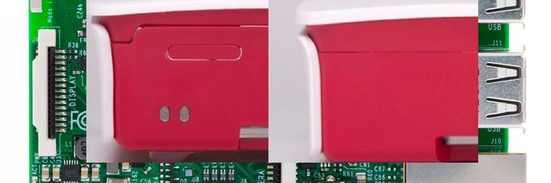 Gehäuse-Fake bei Raspberry Pi 3: Links die chinesische Fälschung mit wesentlich mehr Aussparungen als beim Original (rechts)