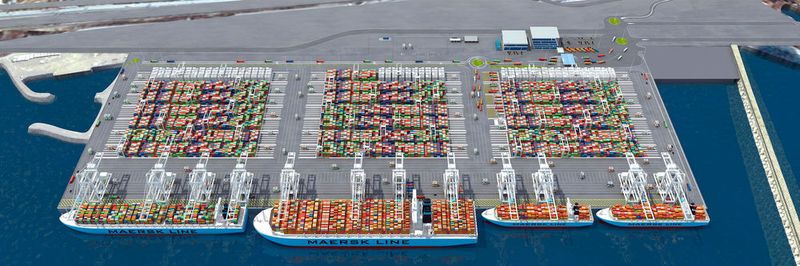 Der Containerterminal in Tanger soll mit 12 Ship-to-Shore-Kranen mit je zwei Laufkatzen und 32 automatisierten Stapelkranen in 16 intelligenten Lagerplatzblöcken ausgestattet werden.