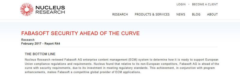 Der Report „Fabasoft security ahead of the curve“ stammt von Nucleus Research.