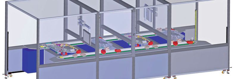 Schienensystem statt Kettenförderung: Eine Prüfanlage nutzt nun Führungsschienen und Kurvensegmente zum Transport der Prüflinge durch die Prüfprogramme.