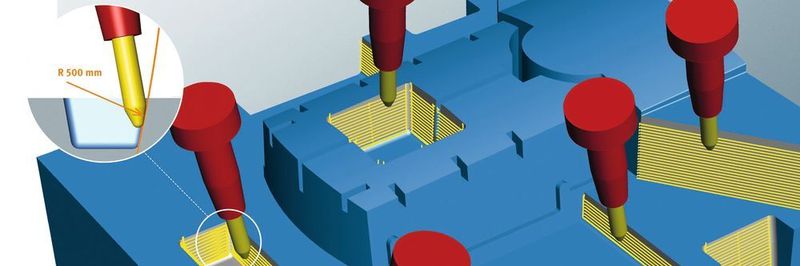 The 5-axis tangent plane machining strategy allows users to finish all components that feature hard-to-reach planes very efficiently and free of collisions.