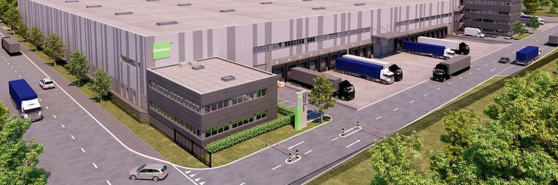 Visualisierung des neuen Goodman-Logistikzentrums im Hamburger Hafen.