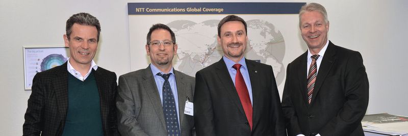 Sie bilden einen Teil des NTT-Managements (v. l.): Rupprecht Rittweger (E-Shelter), Andreas Weingarten (Dimension Data), Kai Grunwitz (NTT Security) und Swen Rehders (NTT Data). Zur Familie gehören aber noch weitere Mitglieder.