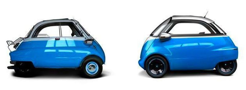 Alt trifft neu: Der Microlino (rechts) mit einem 24-Ps-Elektromotor und 100 Kilometern Reichweite trifft die BMW Isetta mit einem 12 Ps-starken 250 Kubikzentimeter-Motor.