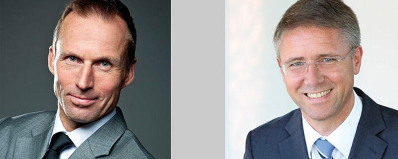 Jörg Grotendorst, Leiter Division E-Mobility (l.), und Bernd Stockmann, Leiter Division Pkw-Antriebstechnik der ZF Friedrichshafen, im Gespräch mit »Automobil Industrie«.
