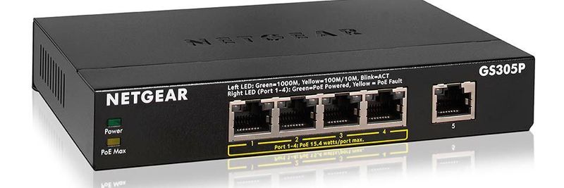 Der Netgear-Switch GS305P besitzt vier Gigabit-Ports mit PoE-Unterstützung.