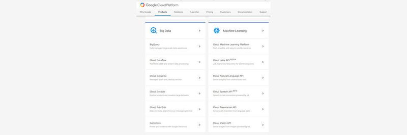 Google bietet in seiner Google Cloud Platform zahlreiche Dienste für die Verarbeitung von Big-Data-Anfragen an.