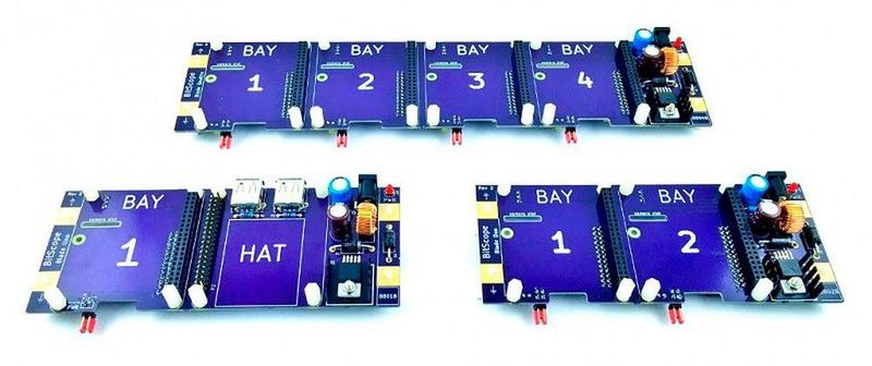 Bitscope Blade Uno, Duo und Quattro: Stromversorgungs- und Montagelösung für bis zu vier Raspberry Pis.