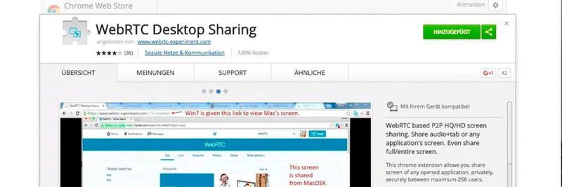 Mit WebRTC ist ein Screen-Sharing für Schulungen ist möglich – der Sender muss allerdings gegebenenfalls ein Plugin installieren.