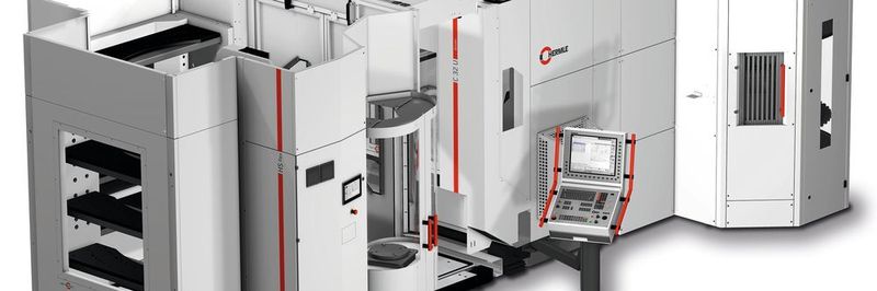 Handlingsystem HS flex mit zwei Speichermodulen adaptiert an ein 5-Achsen-Bearbeitungszentrum C 32.
