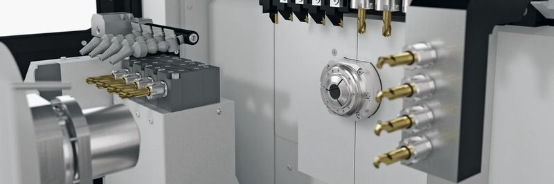 Innenansicht der DT26, eine Hochleistungsmaschine mit ausgezeichneten Leistungsmerkmalen zum Drehen von Stangen mit einem Durchmesser bis 25,4 mm.