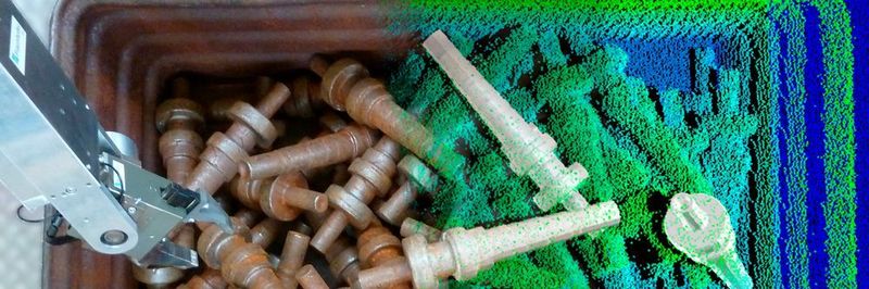 Anhand der von 3D-Sensoren erzeugten Punktwolken erkennt die Software bp3 für den Griff-in-die-Kiste zu greifende Werkstücke.