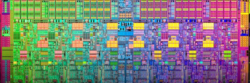 Ein Sechskern-Xeon-Prozessor von Intel (Ausschnitt) aus dem Jahr 2010. Die Multicore-Technik bricht sich auch im Embedded-Umfeld Bahn und stellt Entwickler vor neue Herausforderungen.