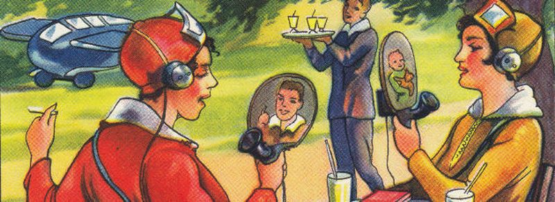 Mobiltelefone mit Bildschirm: Diese Vorläufer heutiger Smartphones zeigt ein Sammelbild des Margarineherstellers Wagner von 1930.